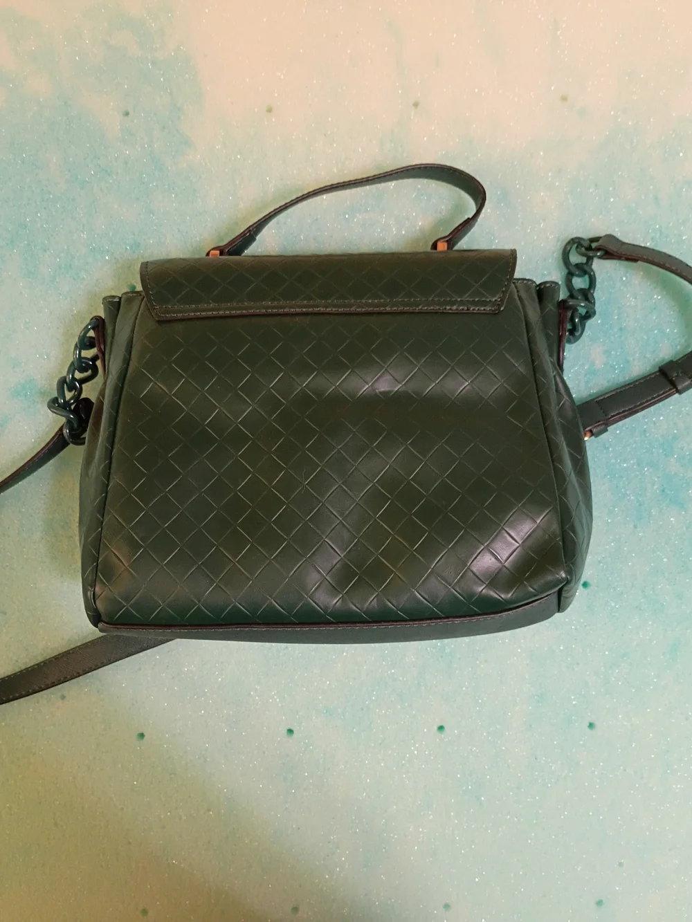 Guess‎ Dark Green Quilted Top-Handle Satchel with Gold Emblem